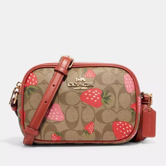 Mini Jamie Camera Bag In Signature Canvas With Wild Strawberry Print - Picture 1 of 2